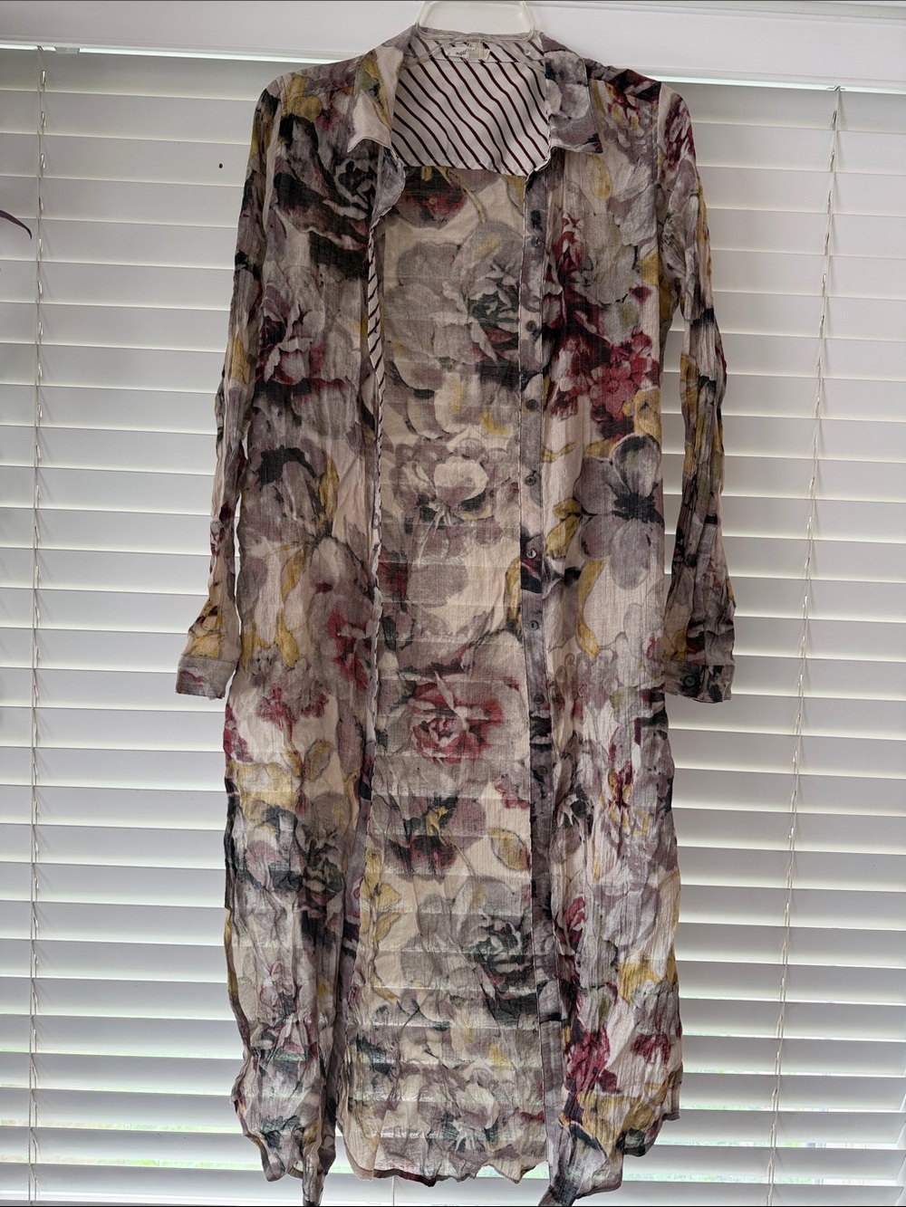Mystree Sheer Floral Duster in Beige, Pink, Yellow, Gray